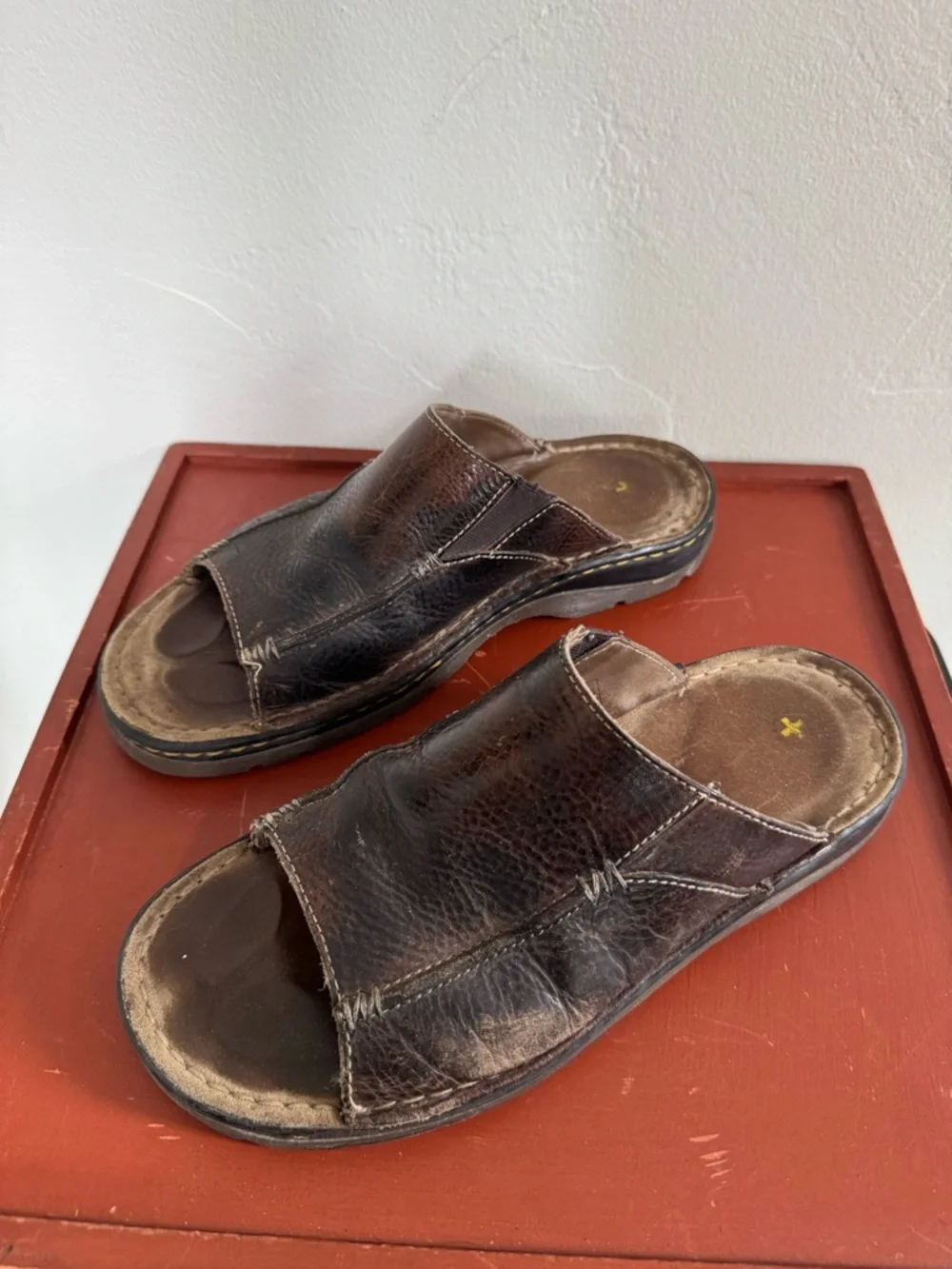 Vintage Dr. Martens Open Toe Sandals Brown Leather Slide Casual Distressed 11